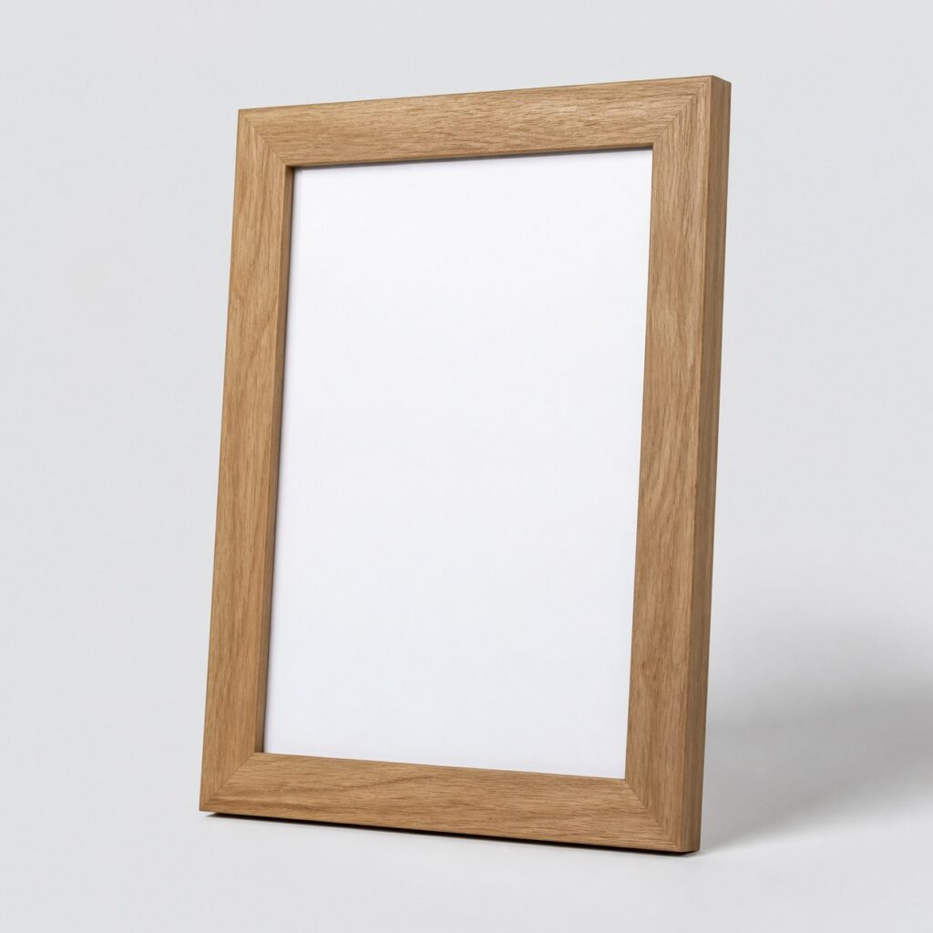 Grand cadre photo en bois naturel 50x70 sur fond gris très clair