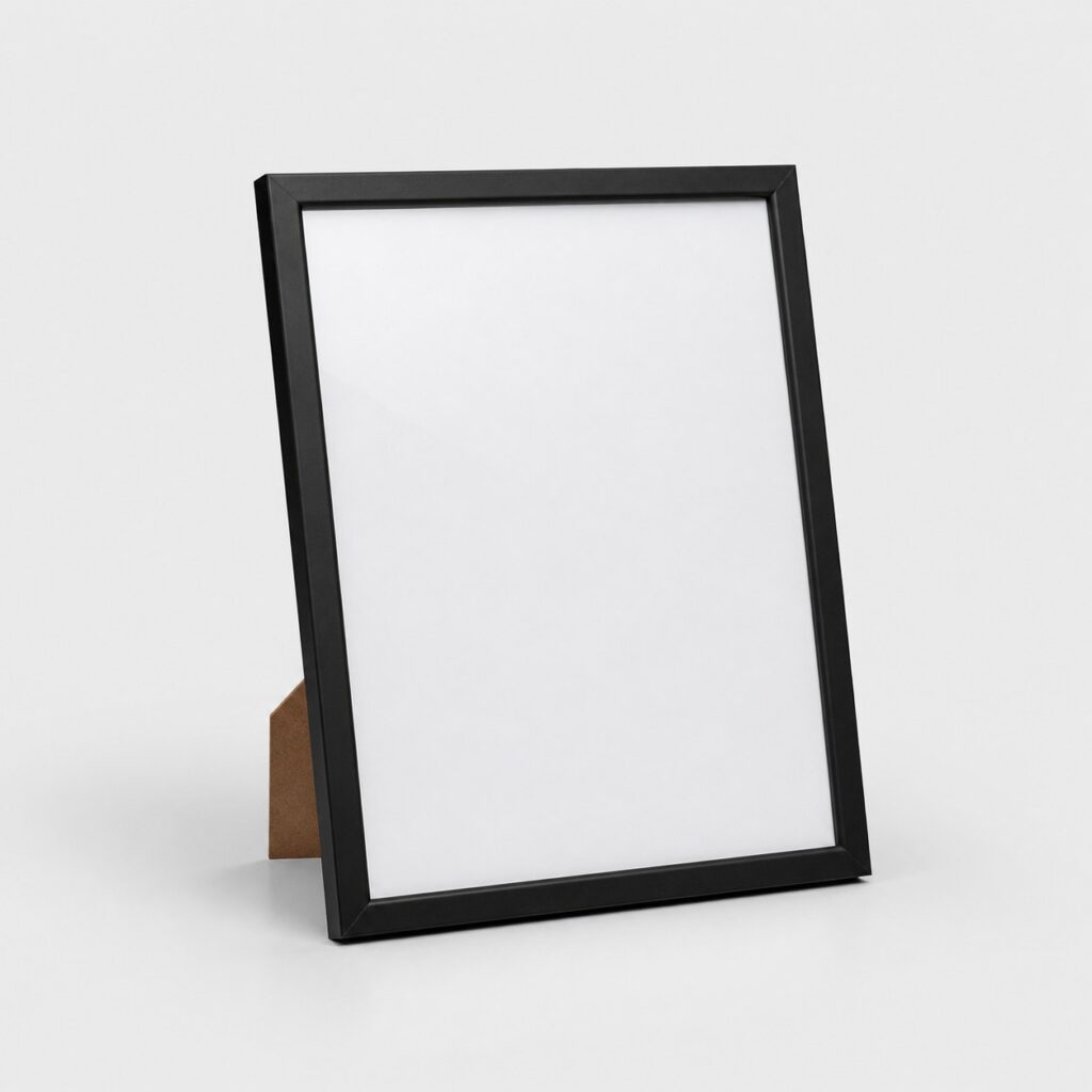 Cadre photo format A4 noir mat sur fond gris clair