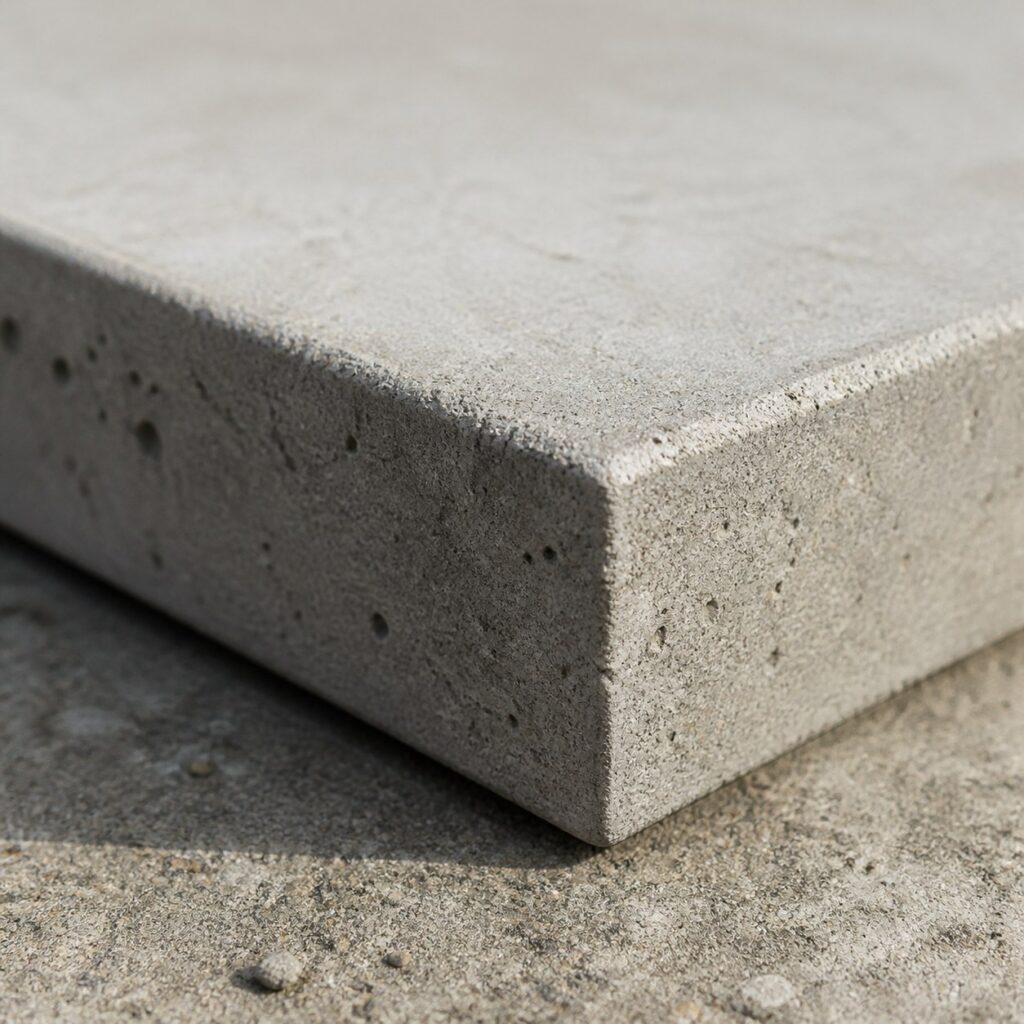 Gros plan sur la tranche et le grain du béton d'une dalle