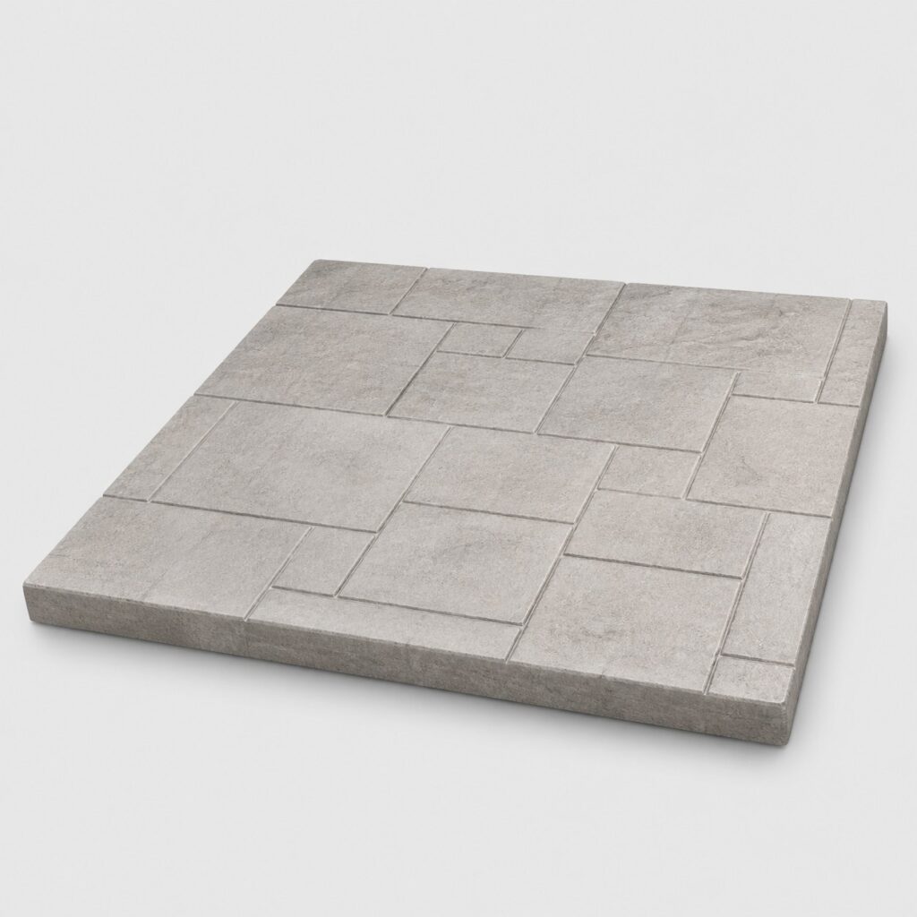 Surface de béton imprimé gris clair au motif de pavés