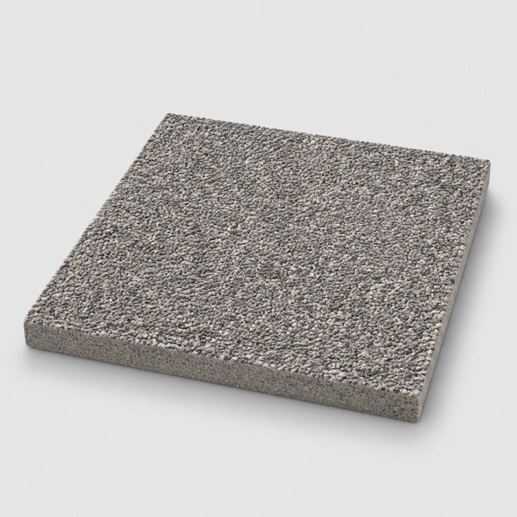 Dalle gravillonnée 40x40 gris moyen isolée sur fond clair