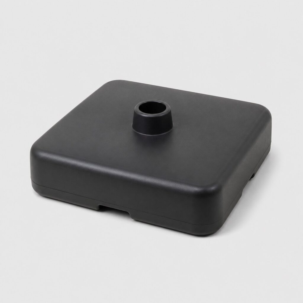 Élément de lestage carré en plastique anthracite uni sur fond gris clair