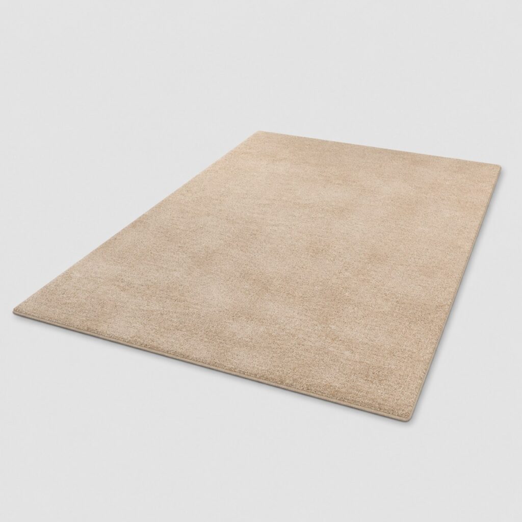 Grand tapis de salon beige à poils courts sur fond gris clair