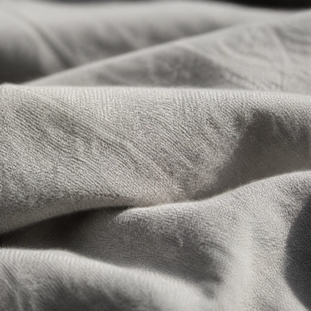 Gros plan sur le duvet gratté d'une flanelle de coton gris perle