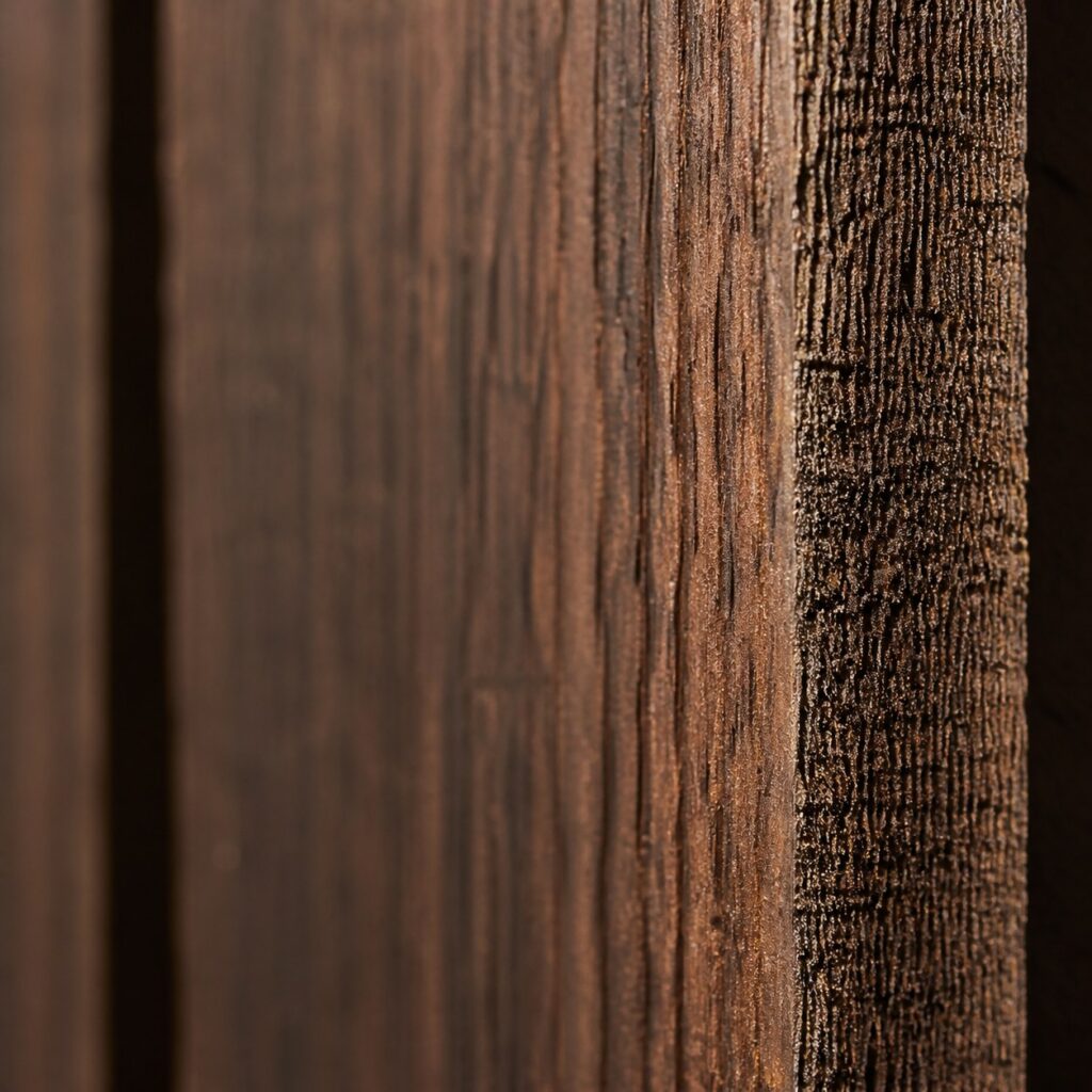 Détail du veinage dense du bois exotique et du chant d'une lame