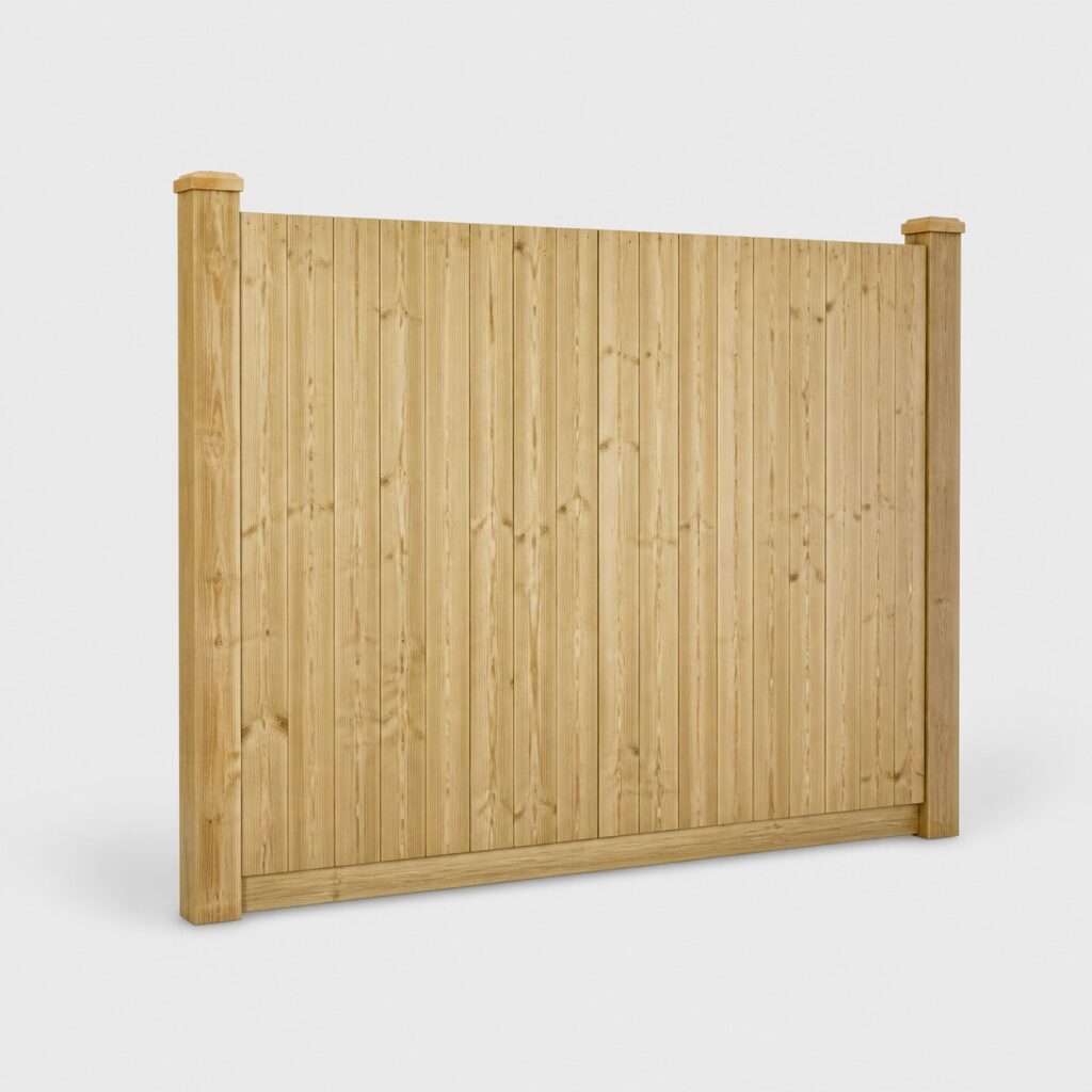 Palissade en bois à lames jointives de format standard sur fond gris clair