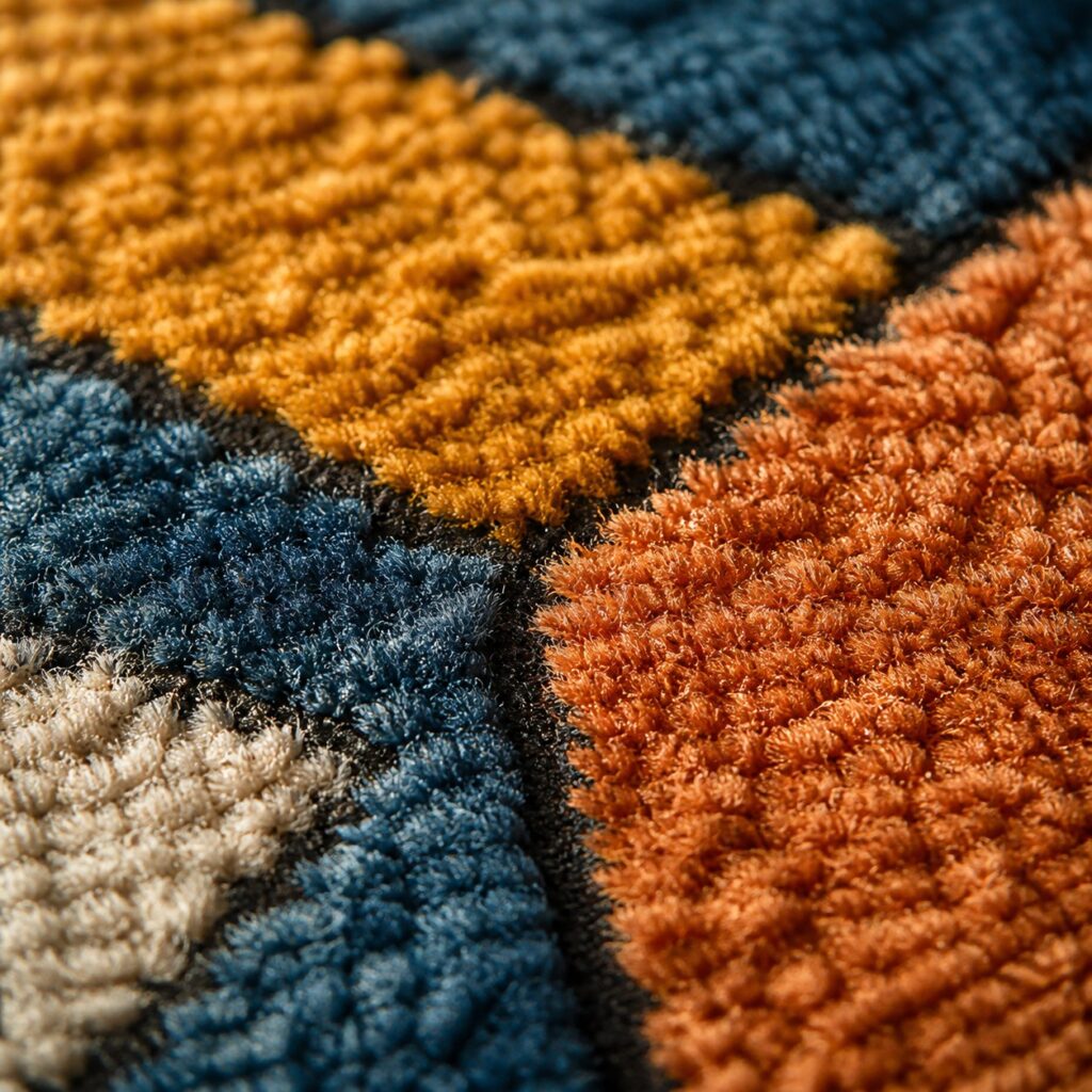 Macro sur le tracé du motif géométrique et la juxtaposition des couleurs
